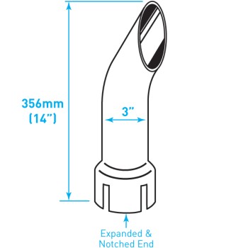 Exhaust Chrome Stubby Stack / Curved / Expanded Notched End / 3" x 14"